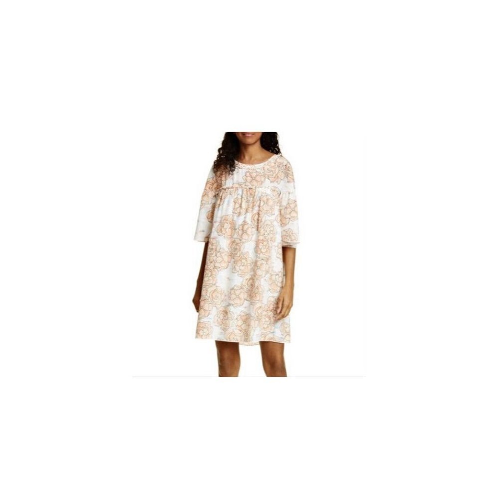 DYVNA Woman’s Floral Silk Dress Peach‎ Orange White Pastel Watercolor Shift SZ 4